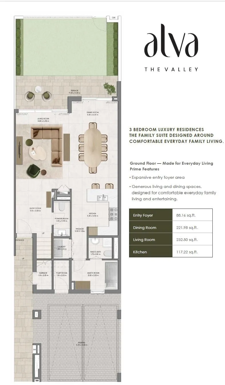 3-bedroom townhouse, ground floor plan