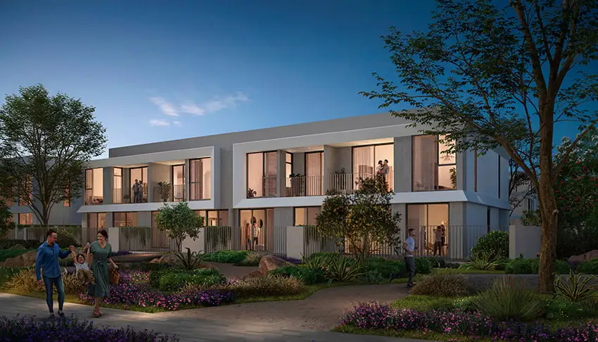 Townhouse row: Evening view