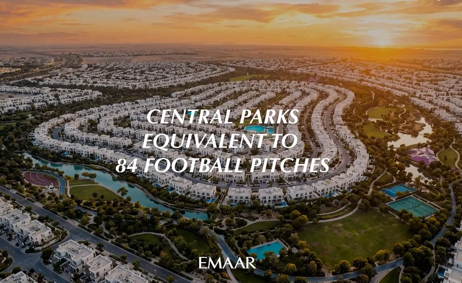Aerial view of The Valley central parks at sunset