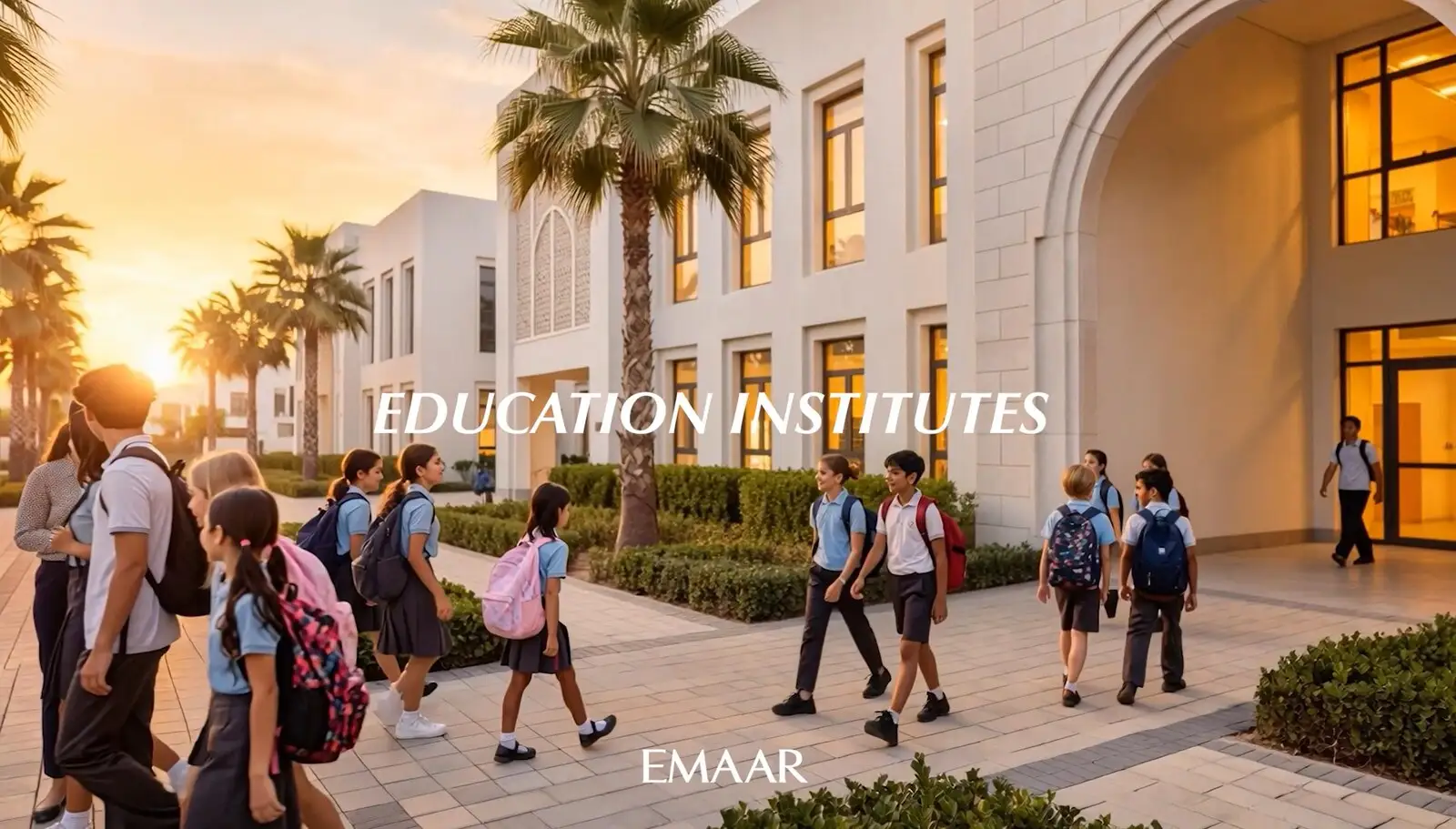 Students walking to a school inside The Valley