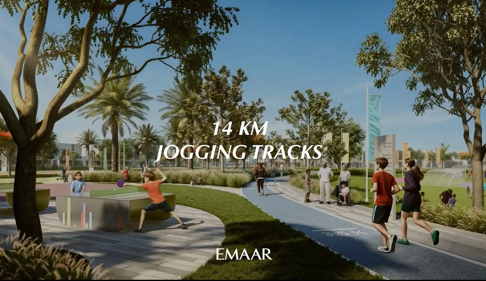 Jogging track beside a play area and table tennis